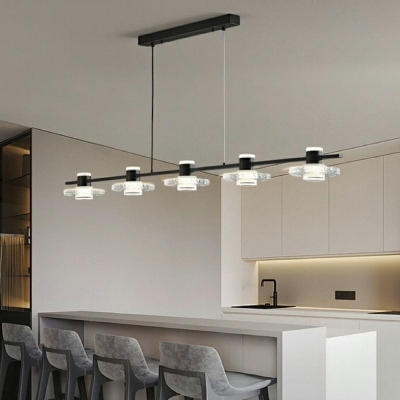Linear Modern Large Kitchen Pendant Lights Clear Glass in Black
