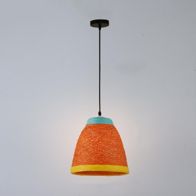 Modern Unique Shape 1 Light Rattan Down Lighting Pendant for Dining Room