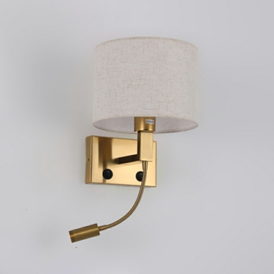 Cylindrical Modern Sconce Light Fixtures Fabric for Bed Room