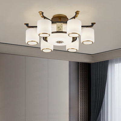 Glass Modern Semi Flush Mount Ceiling Fixture Cylinder for Living Room