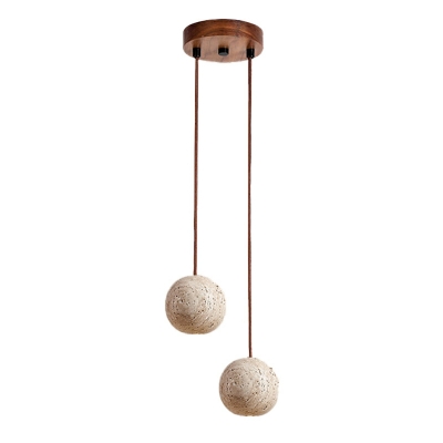 Globe Stone Hanging Pendant Light Modern Wood for Living Room