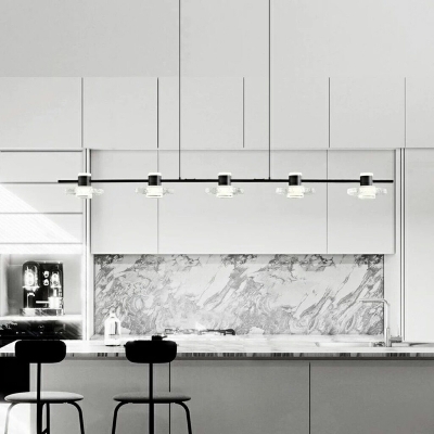 Linear Modern Large Kitchen Pendant Lights Clear Glass in Black