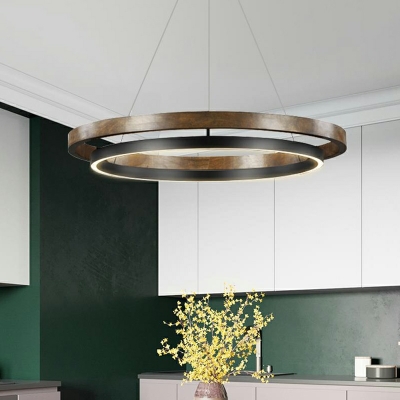 Modern Ring Shape 1 Light Metal Pendant Light Fixtures in Brown for Dining Room