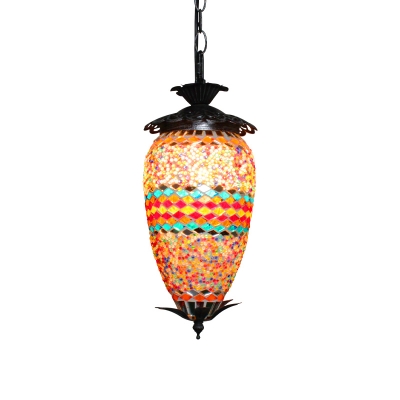 Stained Glass Pendulum Light Oval 1-Bulb Bohemian Hanging Light Fixture for Restaurant