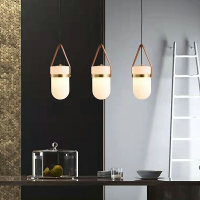 Jar White Glass Shade 1 Light Kitchen Hanging Ceiling Light with Belt