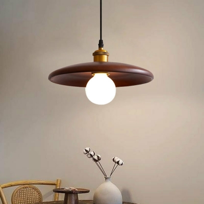 Modern Style Dish Shape 1 Light Wood Suspension Pendant for Dining Room