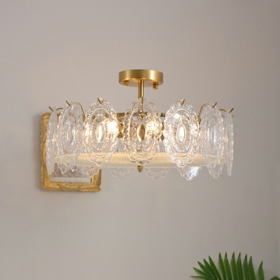 Drum Colonial Semi Flush Mount Lighting Glass for Living Room