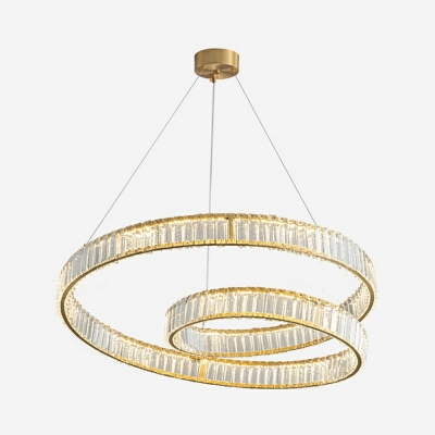 Crystal Nordic Living Room Copper Ring Luxury LED Chandelier Modern in Yellow