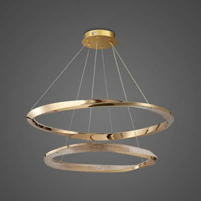 Modern Round Shape 2 Lights Ceiling Hung Fixtures in Gold for Living Room