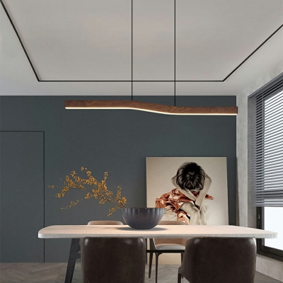 Modern Simple Shape 1 Light Metal Island Chandelier Lights in Wood for Living Room