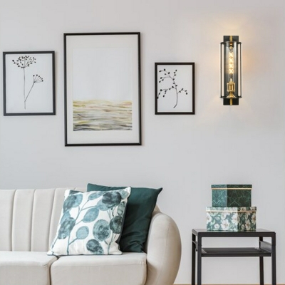 Modern Style 1 Light Glass Flush Mount Wall Sconce in Black for Living Room