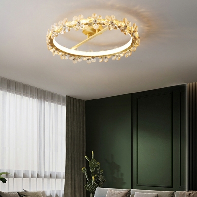 Romantic Wreath Luxury Crystal Indoor Semi Flush Ceiling Fixture for Living Room