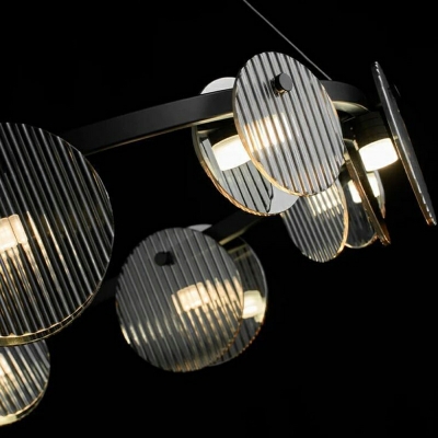 Unique Shape 12 Lights Glass Pendant Light Fixtures in Black for Dining Room