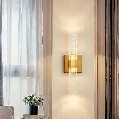 Cylindrical Industrial Glass Wall Mounted Vanity Lights in Gold
