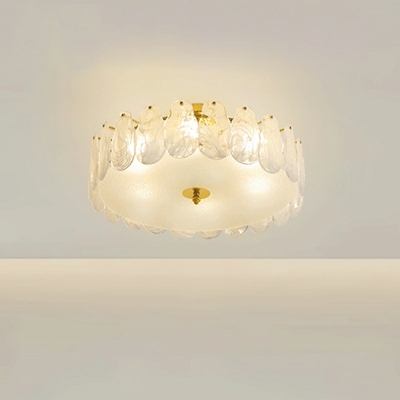 Round Modern Semi Flush Mount Ceiling Light Crystal for Living Room