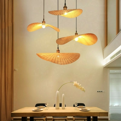 Asian Style Unique Shape 1 Light Down Lighting Pendant in Yellow for Dining Room