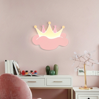 Contemporary Integrated LED Crown Shape Wall Lamp in Pink for Bedroom