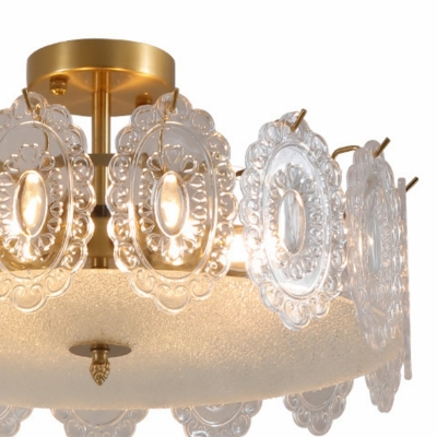 Drum Colonial Semi Flush Mount Lighting Glass for Living Room