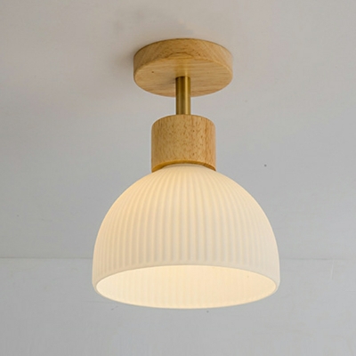 Minimalist Style Wood and Glass Shade Semi Flush Mount Ceiling Lights for Hallway
