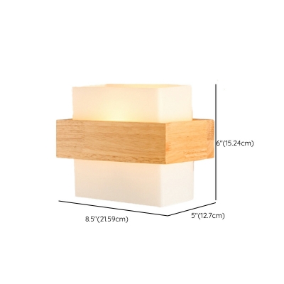Modern Cube Wood and Glass Shade Wall Sconce Lighting in White for Bedroom