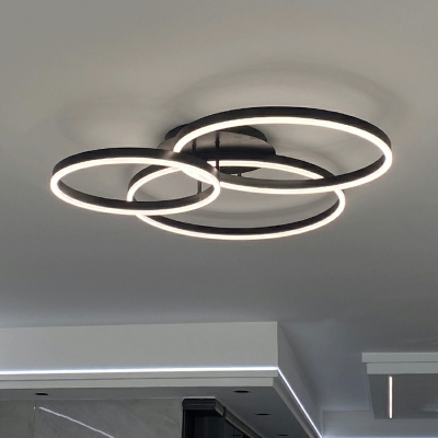 Modern Unique Shape 3 Light Metal Flush Ceiling Light Fixture in Black for Living Room
