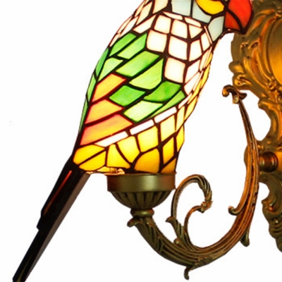 Multicolor Bird Shape Glass Baroque Vanity Wall Light Fixtures in Brass