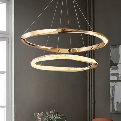 Modern Round Shape 2 Lights Ceiling Hung Fixtures in Gold for Living Room