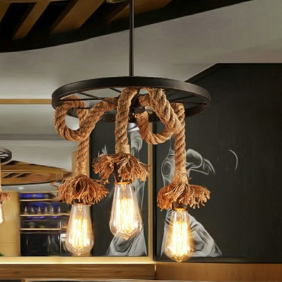 Wagon Wheel Ceiling Pendant Light Industrial Rope for Business Places