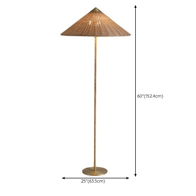 Contemporary Handwoven Rattan Retro Umbrella Pattern Floor Lamp for Bedroom