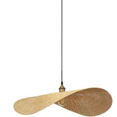Asian Style Unique Shape 1 Light Down Lighting Pendant in Yellow for Dining Room