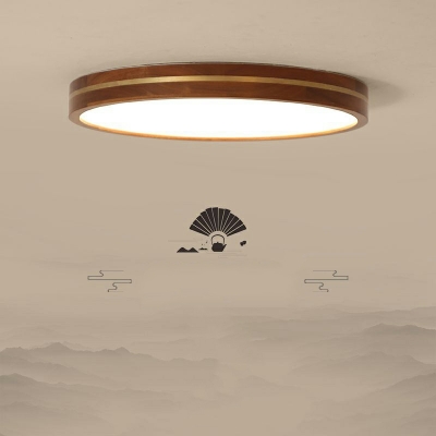 Round and Square Wood LED Flushmount Light with White Acrylic Shade for Bedroom