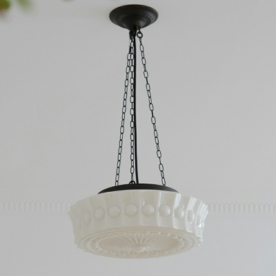 White Drum Glass Shade 1 Light Pendant Ceiling Light of Modern Style