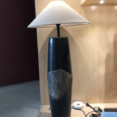 Contemporary Style Ceramic Floor Lamp with White Shade for Living Room