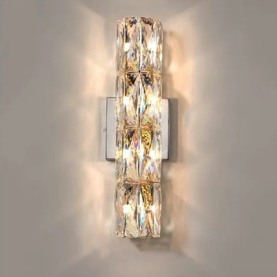 Cylinder Crystal Shade Wall Sconce Light Fixture Modern Style for Living Room