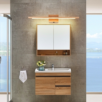 Modern Style Line Shape Wood Flush Mount Wall Sconce for Washroom