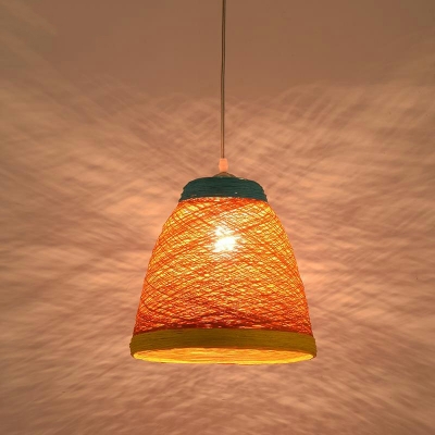 Modern Unique Shape 1 Light Rattan Down Lighting Pendant for Dining Room