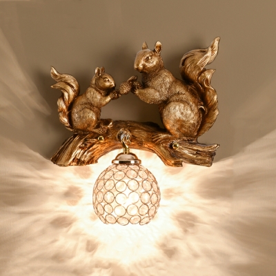 1 Light Unique Shape Crystal Wall Light Sconce in Brown for Living Room