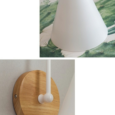 Armed Metal Cone Modern Wall Light Fixture with Wood Back Plate
