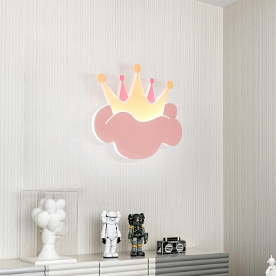 Contemporary Integrated LED Crown Shape Wall Lamp in Pink for Bedroom