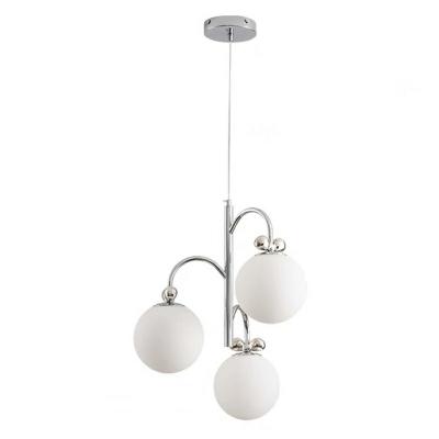 Minimalist Chrome Hanging Rod Ceiling Chandelier with White Glass Shades