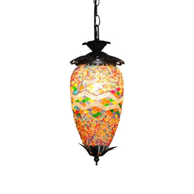 Stained Glass Pendulum Light Oval 1-Bulb Bohemian Hanging Light Fixture for Restaurant