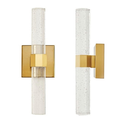 Cylindrical Industrial Glass Wall Mounted Vanity Lights in Gold