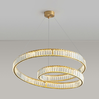 Crystal Nordic Living Room Copper Ring Luxury LED Chandelier Modern in Yellow
