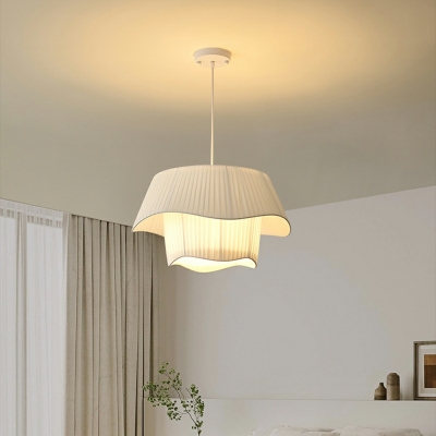 Modern Unique Shape Fabric Suspension Pendant in White for Dining Room