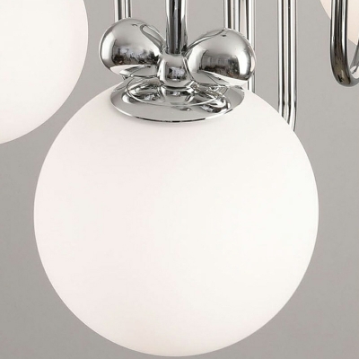 Minimalist Chrome Hanging Rod Ceiling Chandelier with White Glass Shades