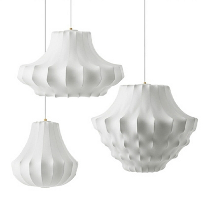 Modern Style Unique Shape Fabric Ceiling Pendant Light in White for Dining Room
