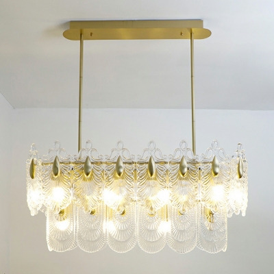 Modern Unique Shape 14 Lights Glass Island Chandelier Lights for Dining Room