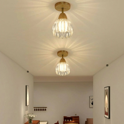 Minimalist Style Wood and Glass Shade Semi Flush Mount Ceiling Lights for Hallway