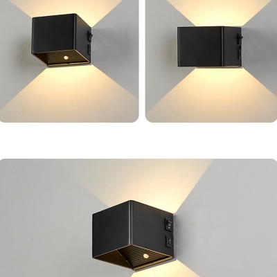 Modern Style Square Shape Metal Flush Mount Wall Sconce in Black