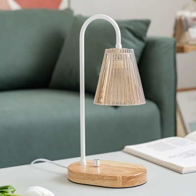 Simple Glass Contemporary Lighting LED Wood Back Plate Desk Lamp for Living Room
